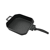 SANTOS Grillpfanne eckig - 29x29cm - Gusseiserne Pfanne mit abnehmbarem Griff - Braten, Grillen - Gusseisenpfanne Eckig - Backofen, Gas- & Kohlegrill