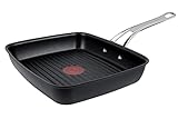 Tefal Jamie Oliver by E24541 Cooks | Classic Grillpfanne 23 x 27 cm Aluguss | Titanium 3x Antihaftversiegelung | Thermo-Signal Tiefe | Form für Alle Herdarten Induktion | Schwarz