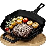 KAISERTAL® Grillpfanne - 27cm Premium Grillpfanne Gusseisen. Die Gusspfanne ist Induktionsgeeignet, Voreingebrannt und Backofengeeignet. Inkl. Rezeptbuch